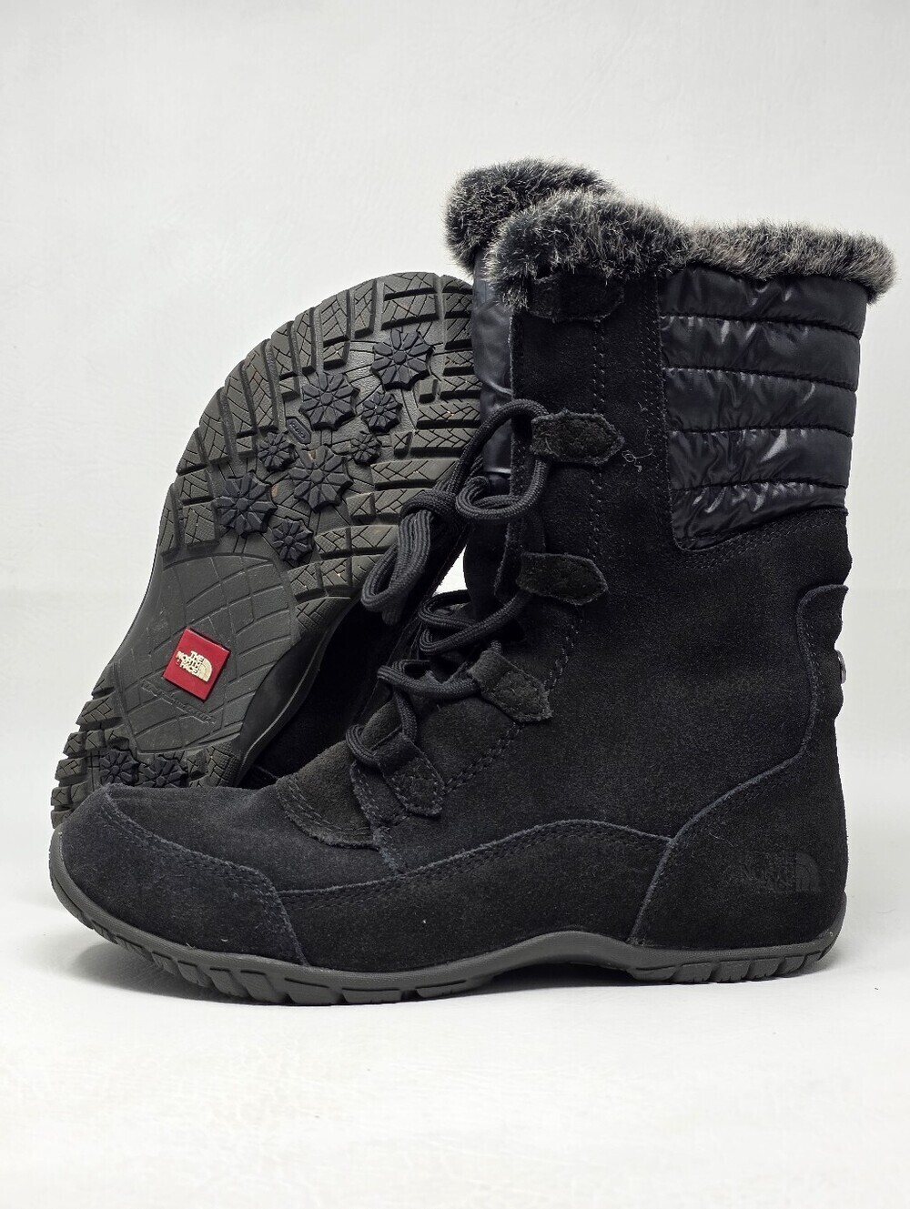 The North Face Snow Boots Black Waterproof Primaloft Faux Fur Winter Womens Sz 8